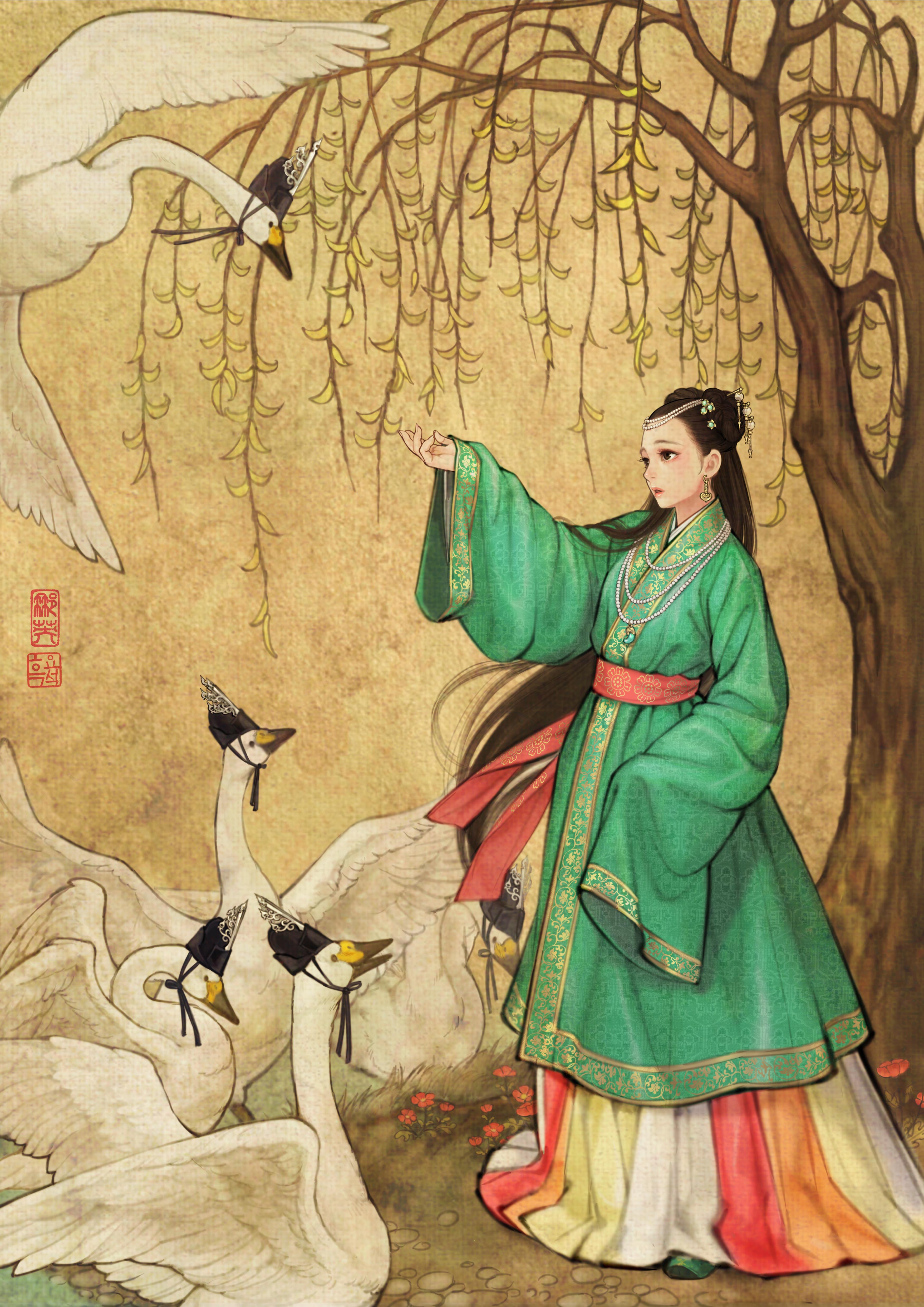 한복 일러스트레이터 흑요석 작가가 재구현한 백조왕자와 백제공주