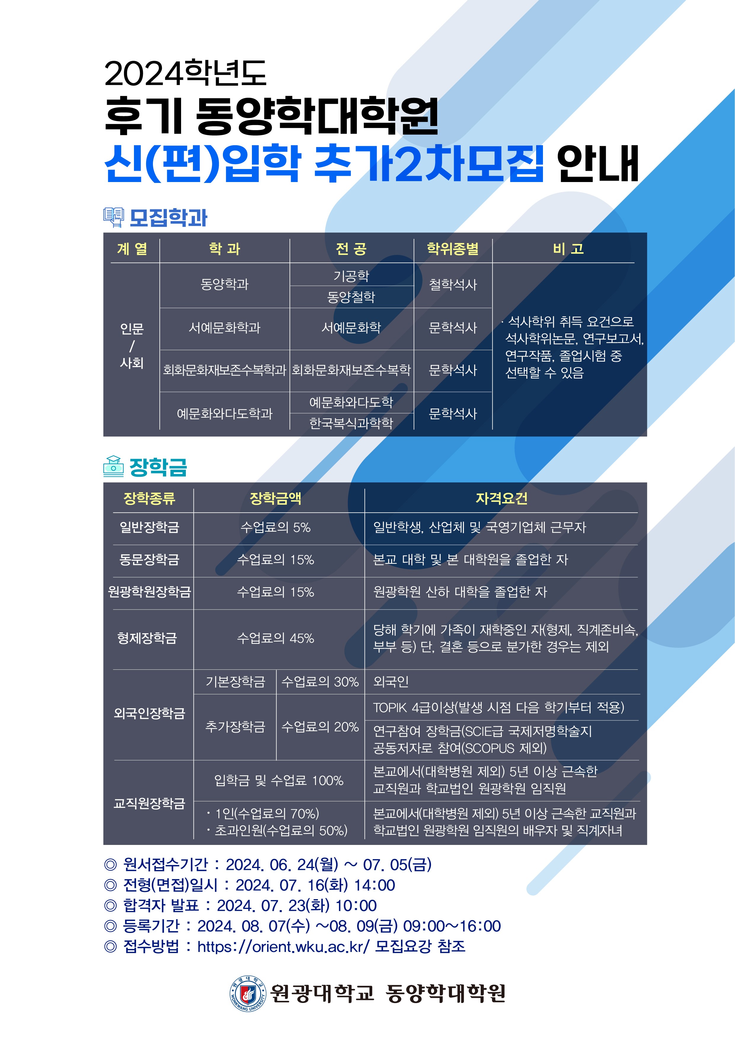 2024학년도 후기 동양학대학원신(편)입학 추가2차모집 안내 포스터