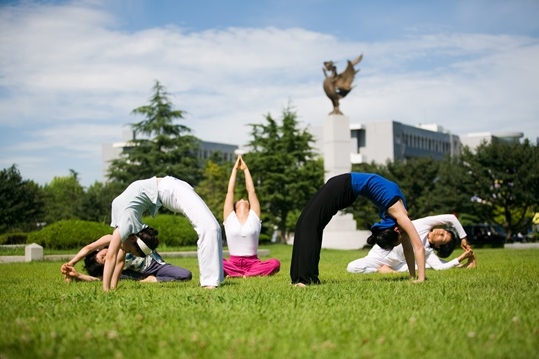 요가하는 학생들 모습