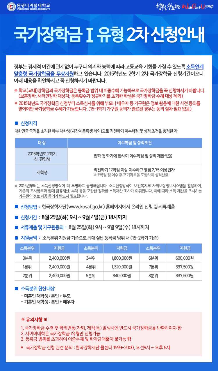 국가장학금 Ⅰ유형 2차 신청