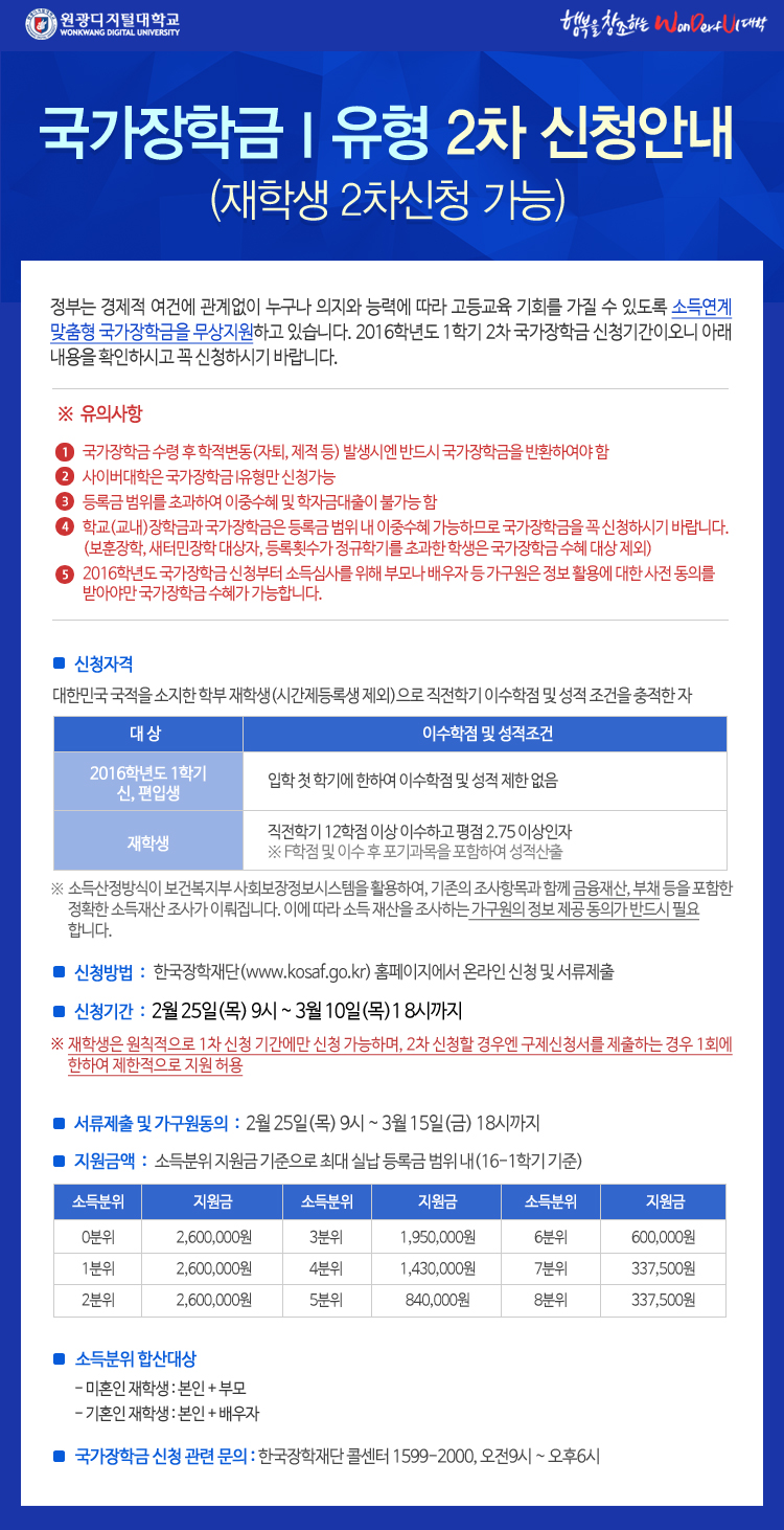 국가장학금 Ⅰ유형 2차 신청안내