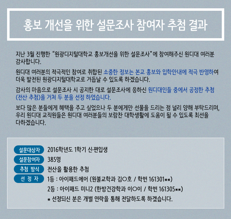 홍보 개선을 위한 설문조사 참여자 추첨결과