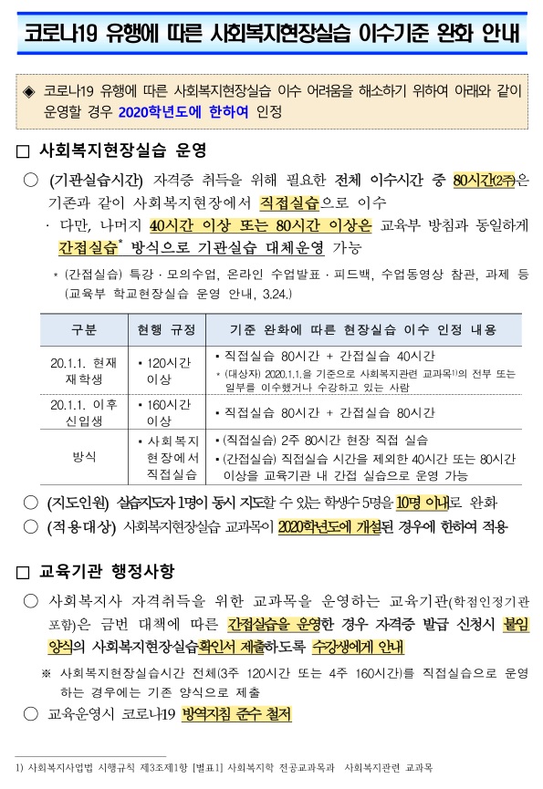 실습 이수기준 완화 공지 본문
